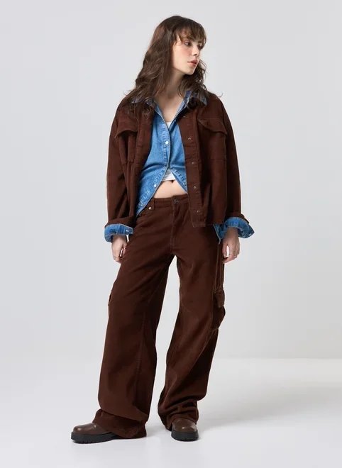 calça wide leg cargo cotelê calça wide leg cargo cotelê