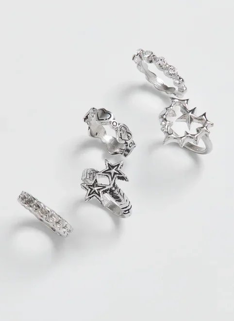 conjunto 5 anéis prateados estrelas conjunto 5 anéis prateados estrelas