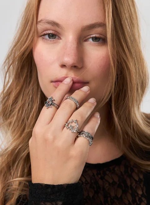 conjunto 5 anéis prateados estrelas conjunto 5 anéis prateados estrelas