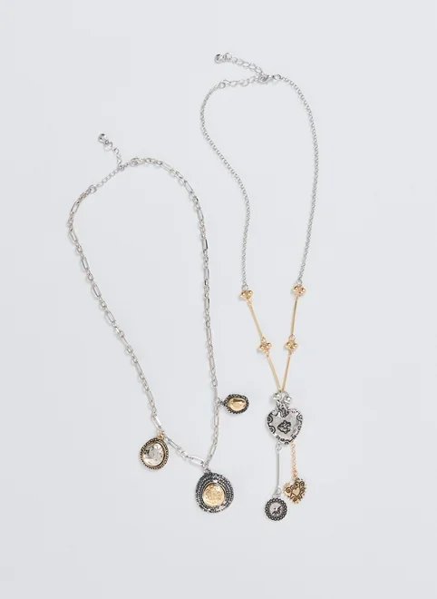 conjunto 2 colares mix prateado e dourado conjunto 2 colares mix prateado e dourado