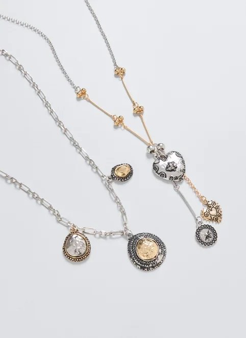 conjunto 2 colares mix prateado e dourado conjunto 2 colares mix prateado e dourado