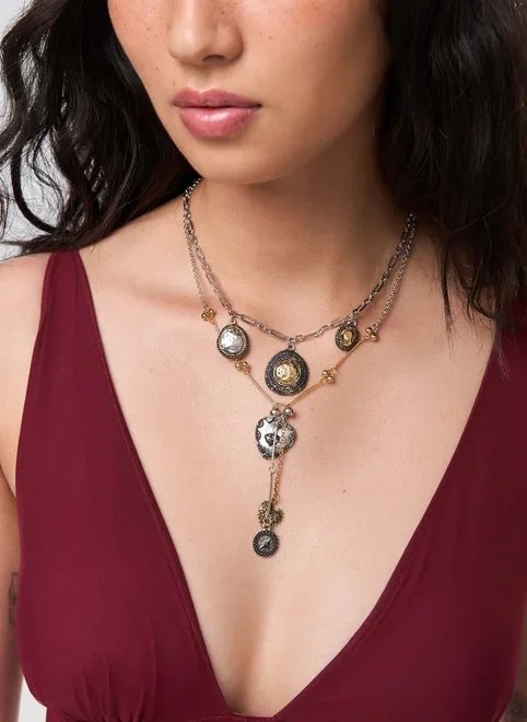 conjunto 2 colares mix prateado e dourado conjunto 2 colares mix prateado e dourado