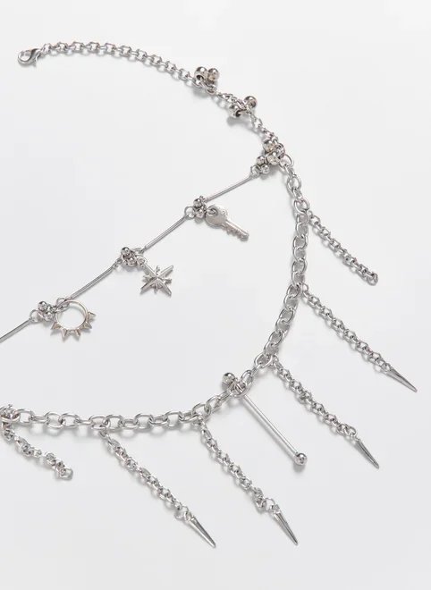 conjunto 2 colares prateados piercings conjunto 2 colares prateados piercings