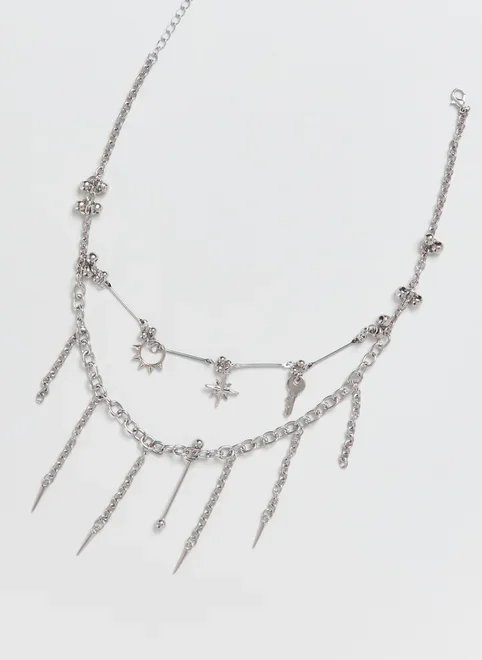 conjunto 2 colares prateados piercings conjunto 2 colares prateados piercings