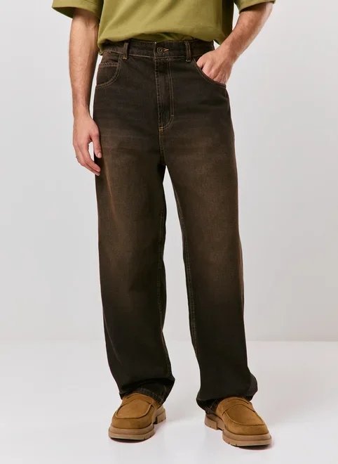 calça jeans baggy lavagem vintage marrom calça jeans baggy lavagem vintage marrom