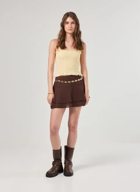 saia curta babados chiffon saia curta babados chiffon