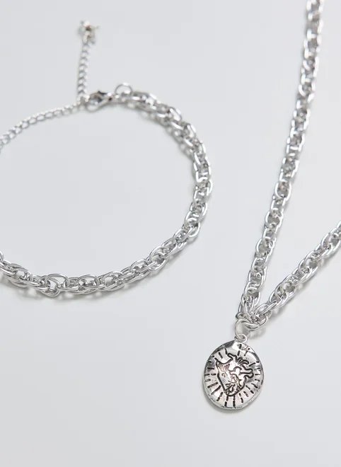 conjunto colar e pulseira prateado coração conjunto colar e pulseira prateado coração