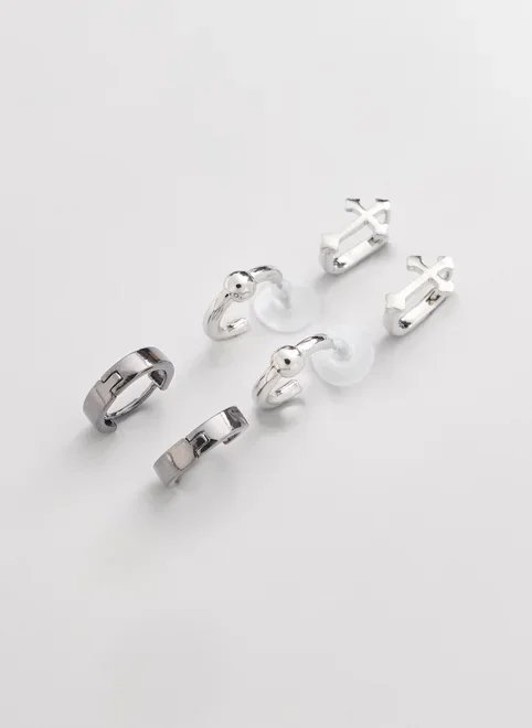 conjunto com 3 brincos de argola cruz conjunto com 3 brincos de argola cruz