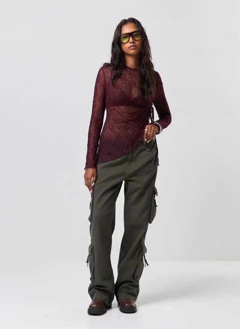 calça sarja cargo cintura baixa calça sarja cargo cintura baixa