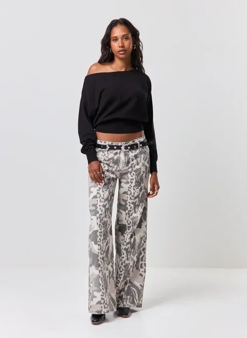 calça wide leg mix de estampas calça wide leg mix de estampas