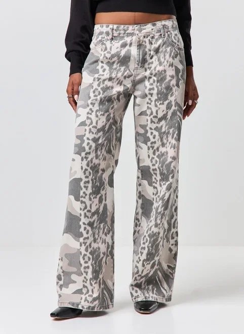 calça wide leg mix de estampas calça wide leg mix de estampas