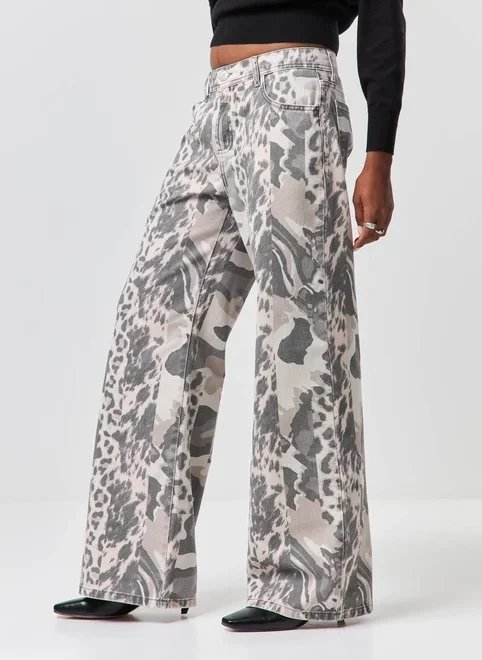 calça wide leg mix de estampas calça wide leg mix de estampas