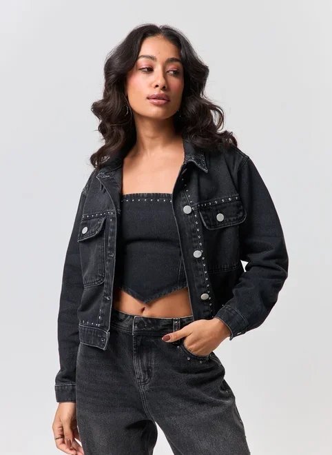 jaqueta jeans preta tachinhas jaqueta jeans preta tachinhas