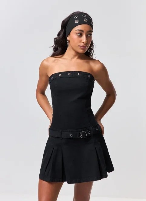 vestido jeans com ilhos vestido jeans com ilhos