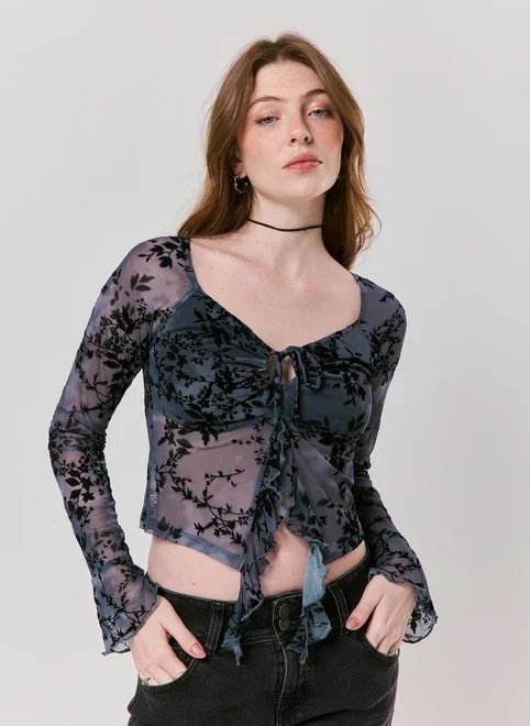 blusa tule com amarração frontal blusa tule com amarração frontal