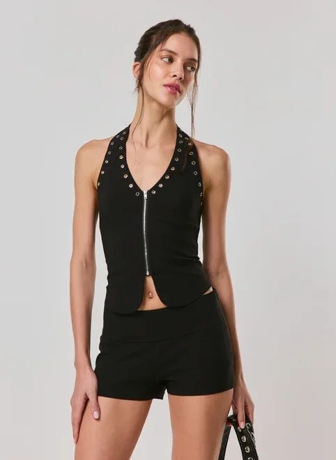 blusa frente única ilhoses e zíper blusa frente única ilhoses e zíper