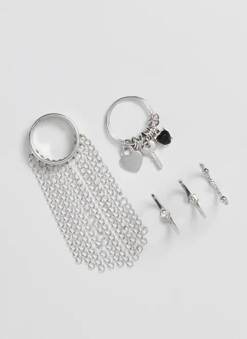 conjunto 5 anéis correntes e pingentes prata conjunto 5 anéis correntes e pingentes prata