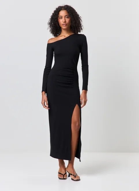 vestido midi manga longa assimétrico vestido midi manga longa assimétrico