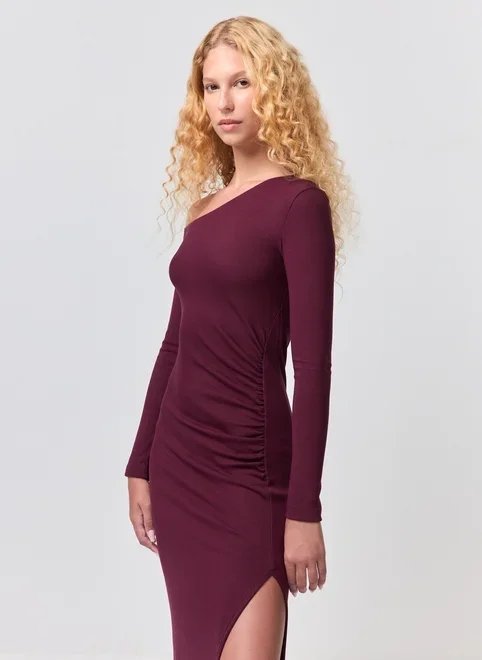 vestido midi manga longa assimétrico vestido midi manga longa assimétrico