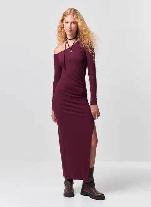 vestido midi manga longa assimétrico vestido midi manga longa assimétrico