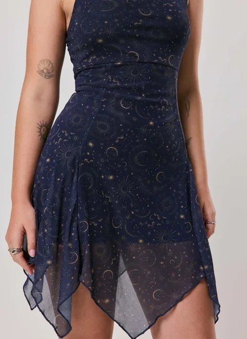 vestido estampa mística assimétrico vestido estampa mística assimétrico