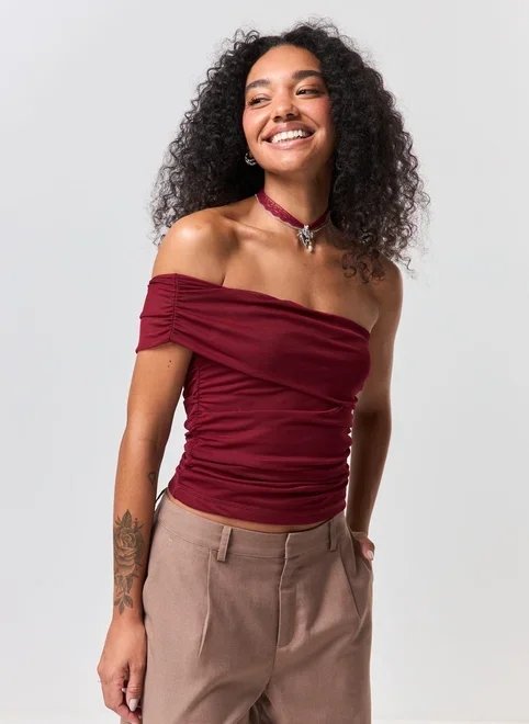 blusa tule ombro único blusa tule ombro único