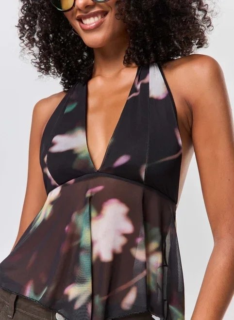 blusa frente única tule estampado blusa frente única tule estampado
