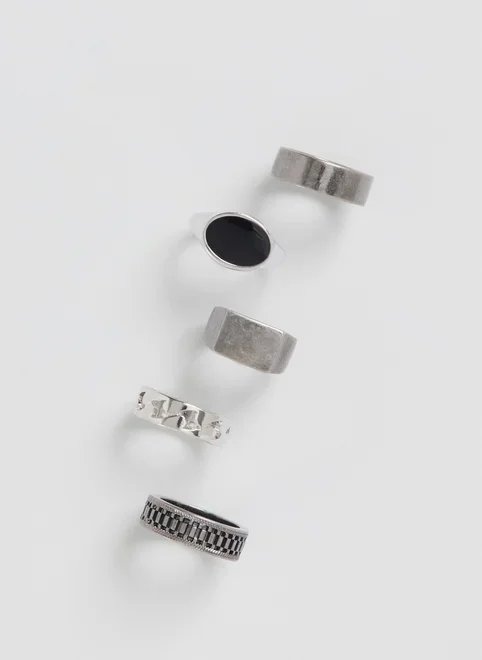 conjunto 5 anéis prateados envelhecidos conjunto 5 anéis prateados envelhecidos