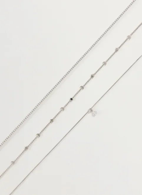 conjunto 3 colares prateados riviera estrelas conjunto 3 colares prateados riviera estrelas