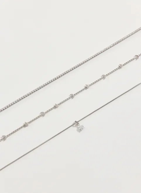 conjunto 3 colares prateados riviera estrelas conjunto 3 colares prateados riviera estrelas