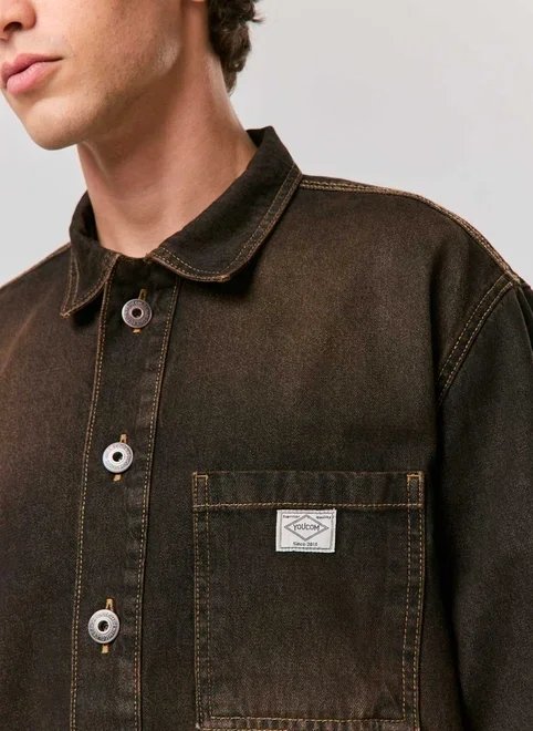 camisa jeans overshirt lavagem vintage marrom camisa jeans overshirt lavagem vintage marrom