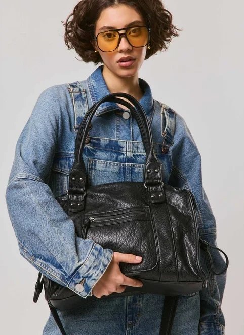 bolsa satchel preta com alça extra bolsa satchel preta com alça extra