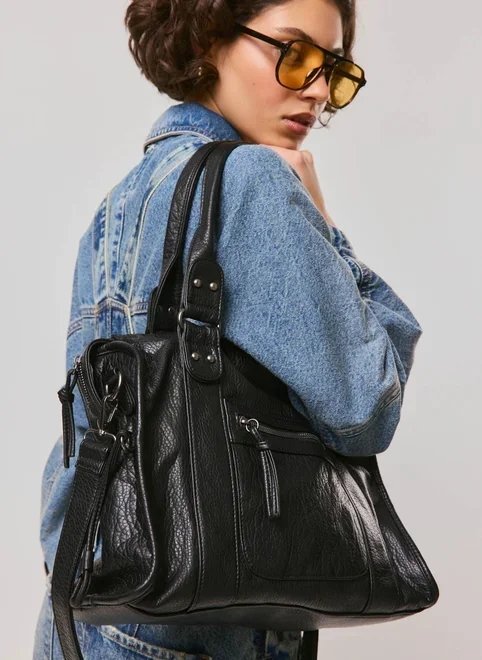 bolsa satchel preta com alça extra bolsa satchel preta com alça extra