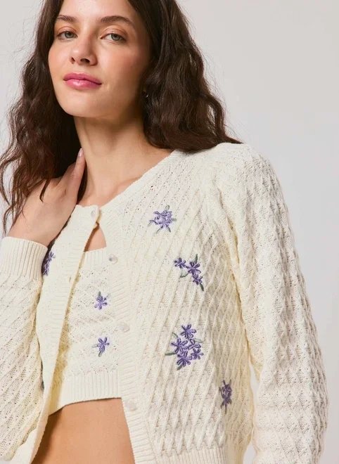 cardigan tricô bordado cardigan tricô bordado