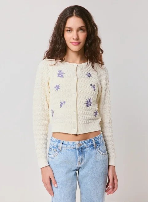 cardigan tricô bordado cardigan tricô bordado