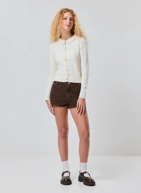 cardigan em tricô com gola rendada cardigan em tricô com gola rendada