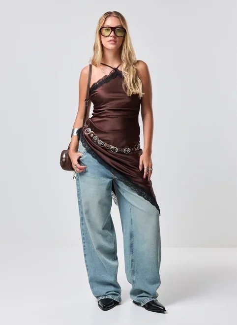 vestido curto marrom cetim e renda vestido curto marrom cetim e renda