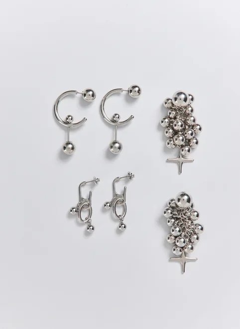 conjunto 3 brincos prateados bolinhas estrela conjunto 3 brincos prateados bolinhas estrela