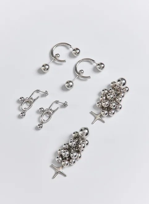conjunto 3 brincos prateados bolinhas estrela conjunto 3 brincos prateados bolinhas estrela