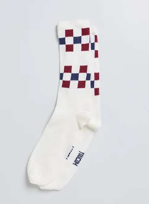 meia off‑white quadriculada azul e bordô meia off‑white quadriculada azul e bordô
