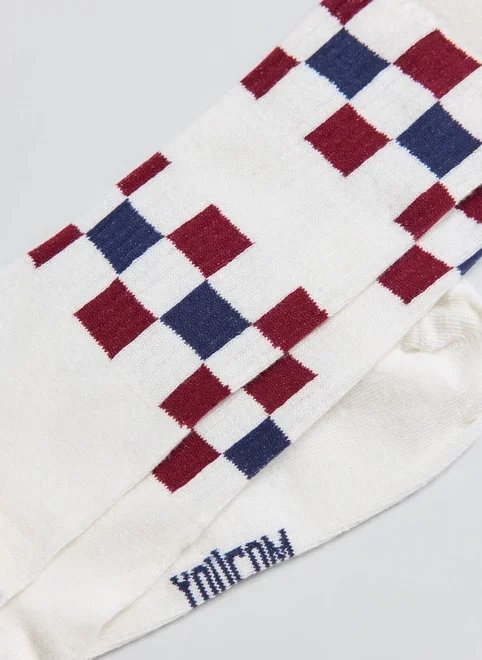 meia off‑white quadriculada azul e bordô meia off‑white quadriculada azul e bordô