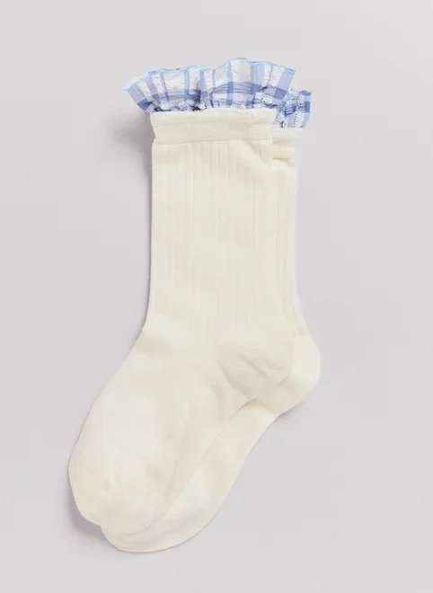 meia off-white babado xadrez meia off-white babado xadrez
