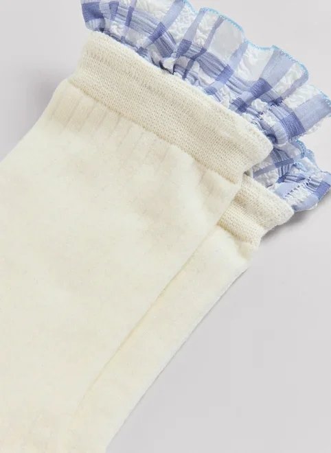 meia off-white babado xadrez meia off-white babado xadrez