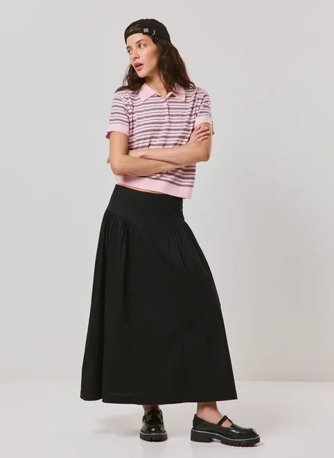 blusa polo rosa listrada tricô blusa polo rosa listrada tricô