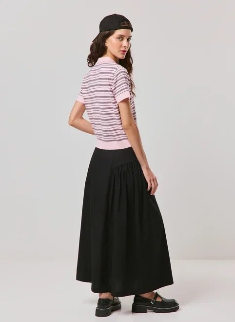 blusa polo rosa listrada tricô blusa polo rosa listrada tricô