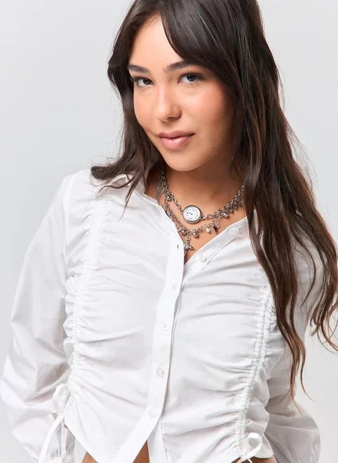 camisa manga longa franzidos camisa manga longa franzidos
