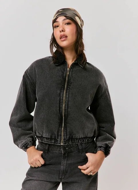 jaqueta bomber jeans gola pelinho jaqueta bomber jeans gola pelinho