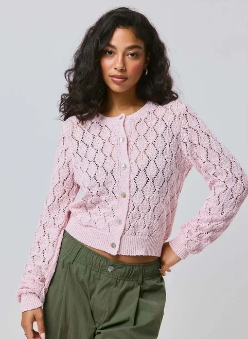 cardigan em tricô vazado cardigan em tricô vazado