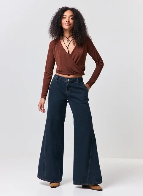 blusa manga longa marrom transpassado blusa manga longa marrom transpassado