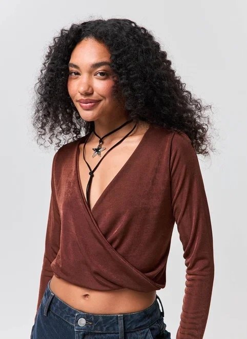 blusa manga longa marrom transpassado blusa manga longa marrom transpassado